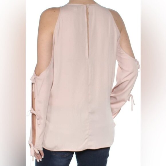 L'Academie Revolve Cold Shoulder Blouse Tie Long Sleeve Pink Size Medium - Picture 15 of 16